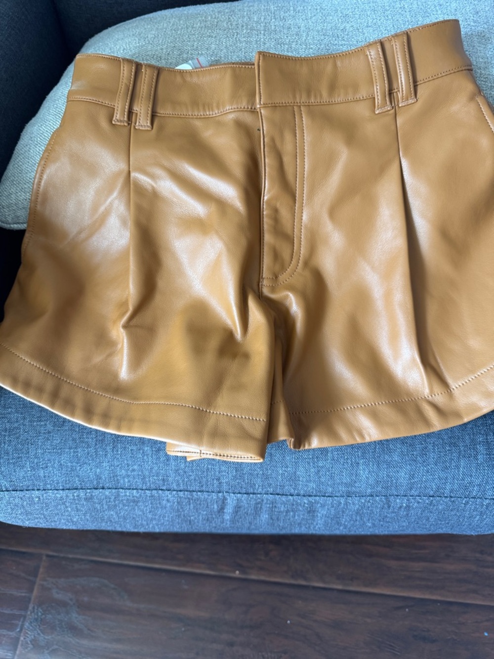 We The Free Faux Leather High-Waist Shorts in Camel
